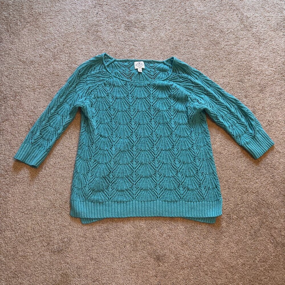 St. John's Bay Teal Open Weave Ramie Cotton Sweater L